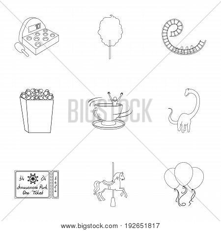 The amusement Park rides. The attributes of a recreational Park, panic room, cotton candy.Amusement Park icon in set collection on outline style vector symbol stock web illustration.
