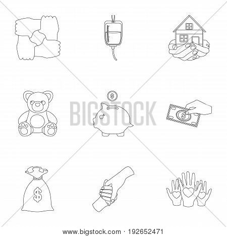 Charitable Foundation. Icons on helping people and donation.Charity and donation icon in set collection on outline style vector symbol stock web illustration.