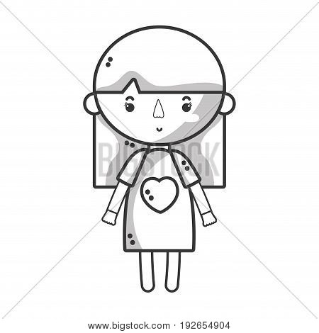 line tender girl child with pijama and hairstyle vector illustration