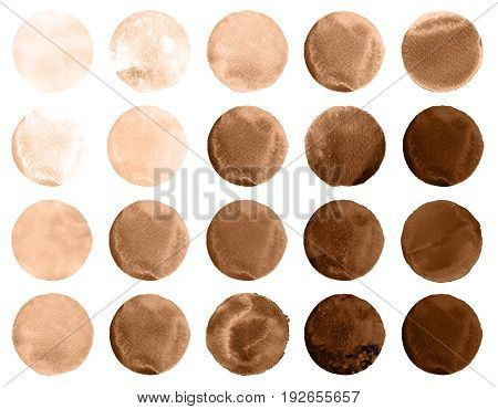 Set Of Brown, Coffee Watercolor Circles