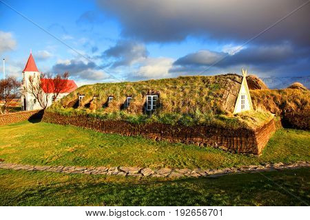 Traditional turf house in Glaumbaer Northern Iceland