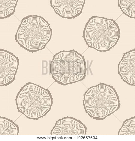 Tree Rings Seamless Vector Pattern. Saw cut tree trunk background. Vector Illustration.