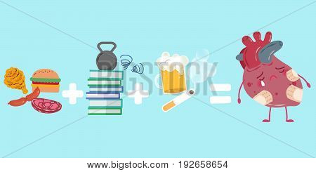 cute cartoon heart with health concept on the green background