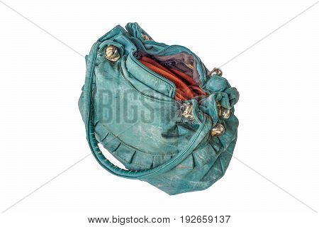 old green handbag on white background isolated