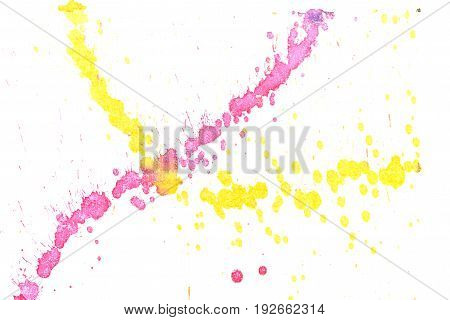 Abstract two-color yellow red ink splash. Ink blots. Elements of design. The water-soluble ink on white paper Leste. Abstractionism