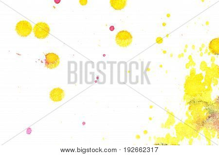 Abstract two-color yellow red ink splash. Ink blots. Elements of design. The water-soluble ink on white paper Leste. Abstractionism