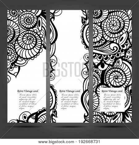 Business card with asian ethnic floral retro doodle background pattern in vector. Zentangles inspired.