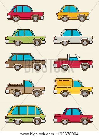 set of vintage cars vector flat style
