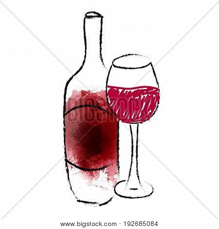 Wine Glass And Botlle Hand Drawn Design Eps 10