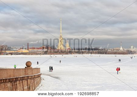 River Neva Peter and Paul Fortress in the winter Saint Petersburg Russia