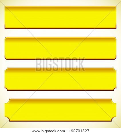 Set Of Metal Plaque, Banner Shapes. Precious Metal Bars With Corner Effect. Rectangle Buttons