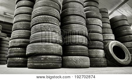 Stack of used car tires