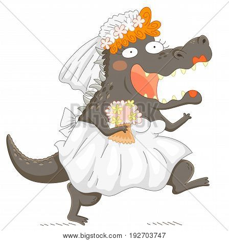 Funny bridezilla - monstrous bride smiling enthusiastically
