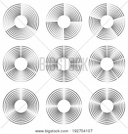 Concentric, Radial Circles Circular Element. Abstract Black And White Design