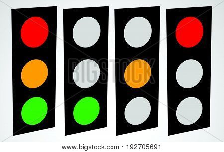 Traffic Lamp, Traffic Light, Semaphore Icon Set For Transportation Or Control Concepts