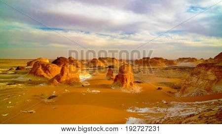 Panorama of El-Agabat valley in White desert Sahara Egypt