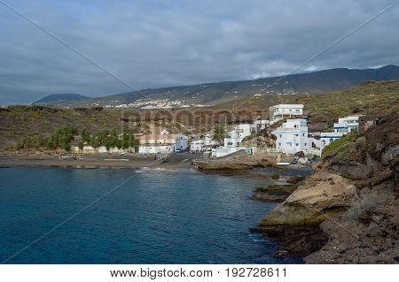 El Puertito black sand beach and diving spot, Tenerife island, Spain.