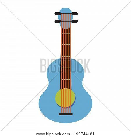 Pop art guitar cartoon vector illustration. Blue and green musical instrument isolated on white.