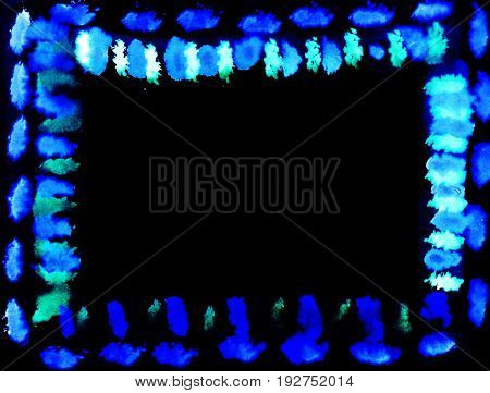 Abstract unusual bright blue vivid frame on black background