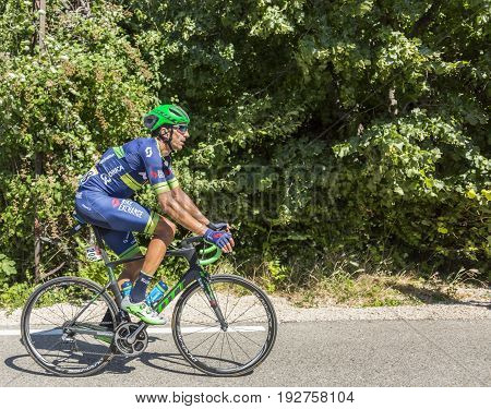 Mont Ventoux France - July 142016: The Spanish cyclist Ruben Plaza Molina of Team Orica-BikeExchange riding on the road to Mont Ventoux during the stage 12 of Tour de France 2016.