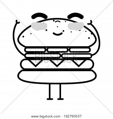 line kawaii cute happy humburger food vector illustration