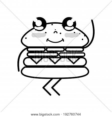 line kawaii cute happy humburger food vector illustration
