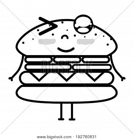 line kawaii cute funny humburger food vector illustration