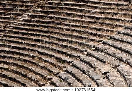 Background from the steps of the ancient ruins of Hierapolis. Roman Theater in Pamukkale, the ancient city of Hierapolis Turkey