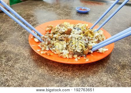 Plate Of Fried Carrot Cake Or Kueh Kak.