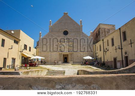 ISOLE TREMITI, ITALY - JUNE 25, 2017: The sanctuary of Santa Maria a Mare in the San Nicola island