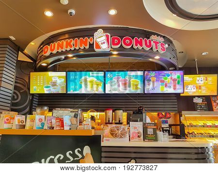 CHIANG MAI THAILAND - JUNE 24 : interior of Dunkin Donuts shop with decoration on June 24 2017 in Chiang mai Thailand.