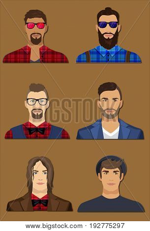Collection of isolated men character avatars vector