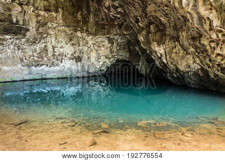 Waikapalae wet cave was used in filming of Pirates of Caribbean and is near Kee Beach, Kauai, Hawaii, United States of America