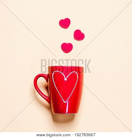 Cup Of Tea With Heart Teabag. Light Background