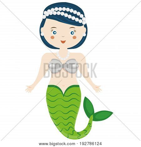 Cute Mermaid character in Cartoon Style. vector illustration. Fairy undine princess. Sticker paperdoll kids vector illustration
