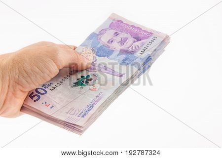 Close up of a woman handling money