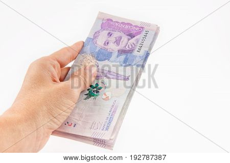 Close up of a woman handling money