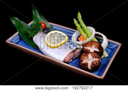 Japanese style Saba Teppanyaki set for serve.