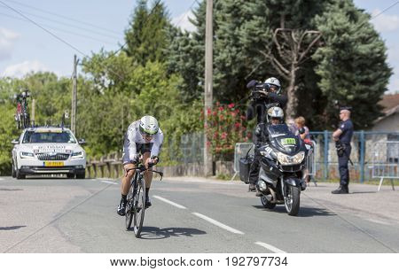 Bourgoin-Jallieu France - 07 May 2017: The Norwegian cyclist Edvald Boasson Hagen of Dimension Data Team riding during the time trial stage 4 of Criterium du Dauphine 2017.