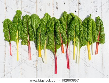 Flat Lay Rainbow Swiss Chard Healthy Diet Recipes Mock Up White  Background