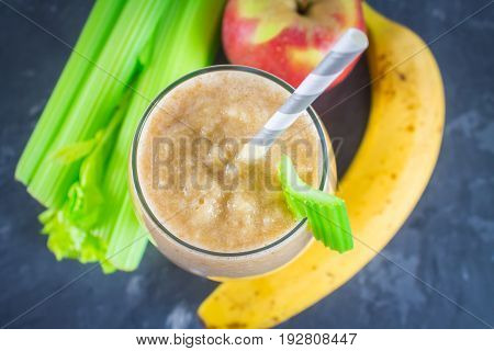 Green Smoothie With Celery, Banana And Apple