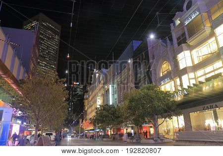 MELBOURNE AUSTRALIA - JUNE 14, 2017: Unidentified people shop on Bourke street in downtown Melbourne.
