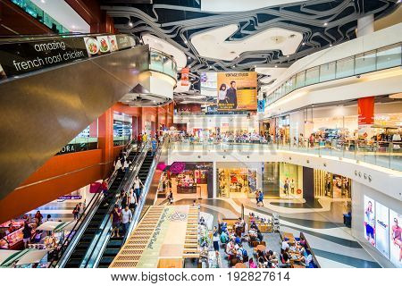 SINGAPORE - SEPTEMBER 4, 2015: The interior of Bugis+ Mall. It is located within the Bugis district of Singapore.