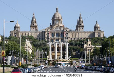 Catalonia National Arts Museum general view on a sunny day Barcelona Spain July 2016