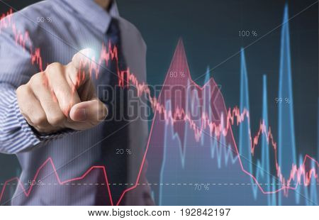 business hand point Trading Stock Graph Chart homepage. invesment analysis concept.