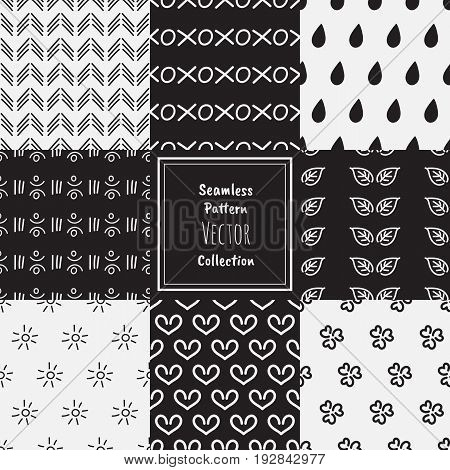 Seamless doodler vector collection set.8 seamless vector pattern in monochrome.