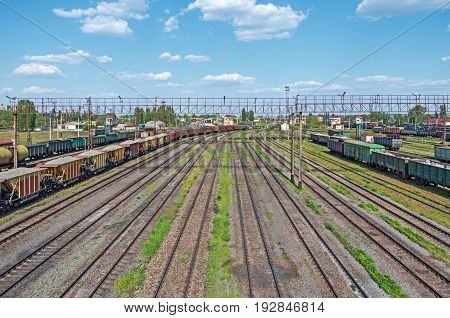 City nodal railway yard on which sorting of freight railway trains takes place