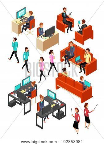 Isometric business office people networking. Isolated 3d professional persons vector set. Business office with people worker illustration