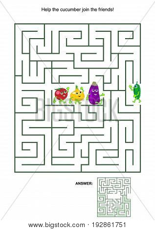 Maze game with cute vegetable characters: Help the cucumber join the friends. Answers included.
