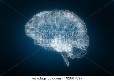 3d image of human brain against blue background with vignette